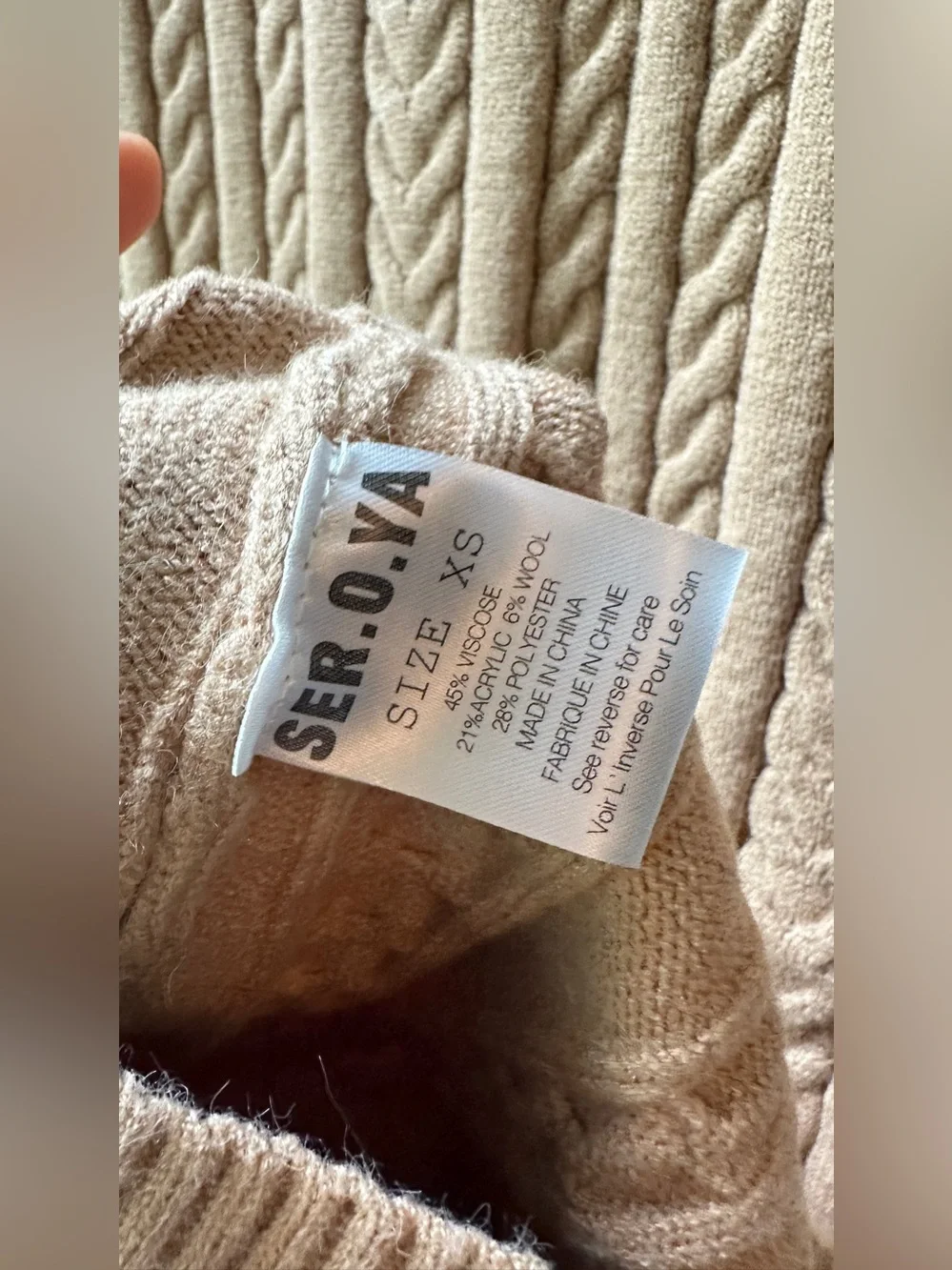 SER.O.YA, Prunella Tan Cable Knit Midi Skirt Waist 14 Size XS | 513